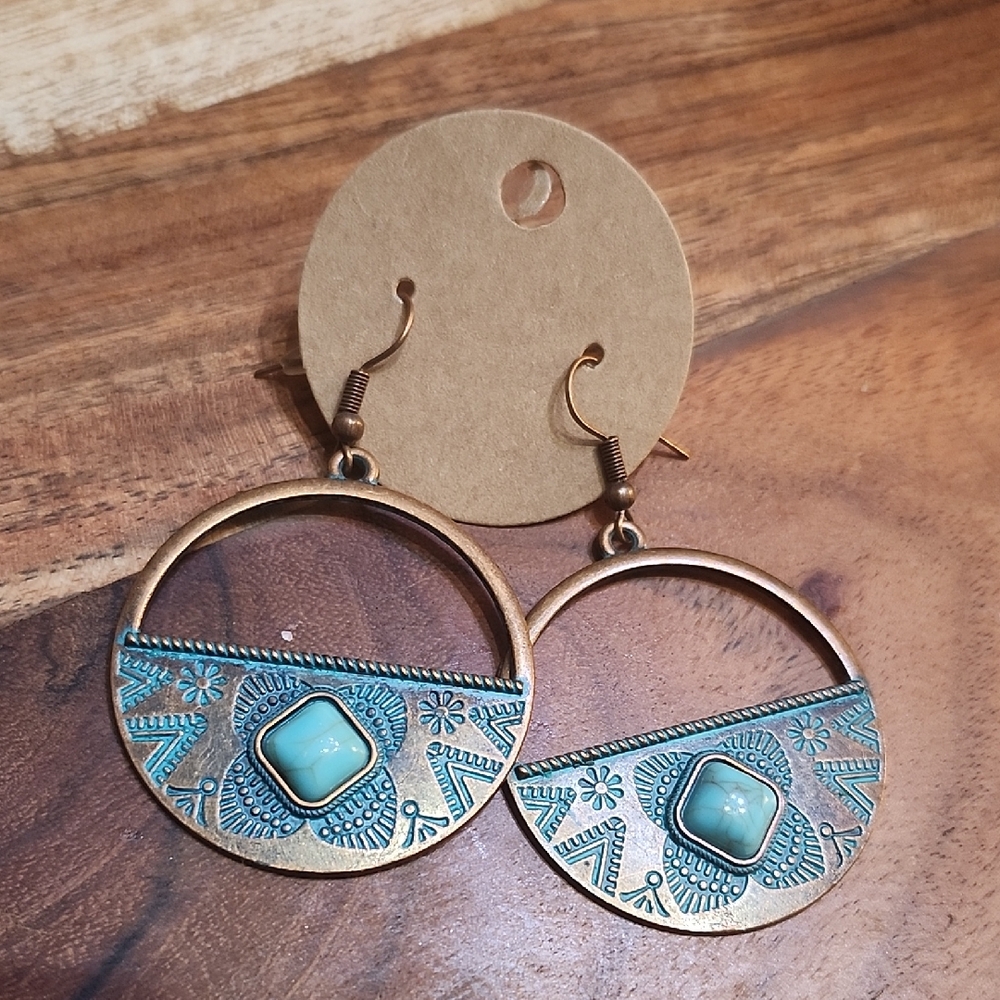 Copper & Turqoise Boho Earring New